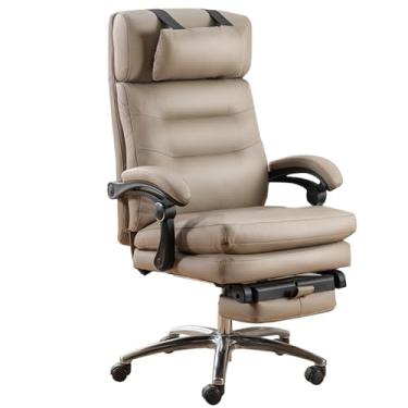 Imagem de SGeneE Cadeira de computador de couro genuíno, cadeira de escritório executiva ergonômica, cadeira de mesa de escritório doméstico confortável com encosto de cabeça ajustável, encosto e apoio para os