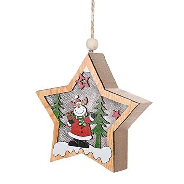 Imagem de Pointed Star Luminous Wooden Pendant Ornament Decoração Criativa de Iluminação Feriada Lâmpada Madeira com Luzes LED Luz Quente Suave para Quartos Escritórios Árvores Criança Prática Pendurar