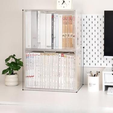 Imagem de Caixa Organizadora de Livros Acrílico Grande Capacidade Transparente com Tampa Exibição Proteção Contra Poei(2 unidades)
