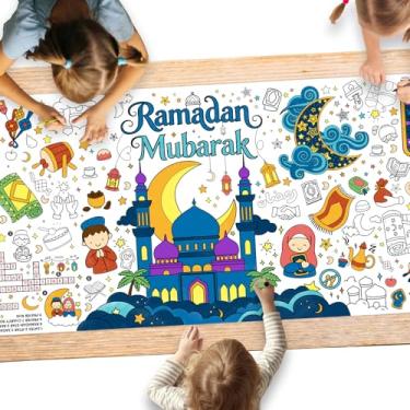 Imagem de Gatherfun Ramadan Activity Poster & Home Decor - 31.5 x 72 Coloring Banner/Table Cover for Eid Mubarak Decoration, for School Parties & Ramadan Decoration