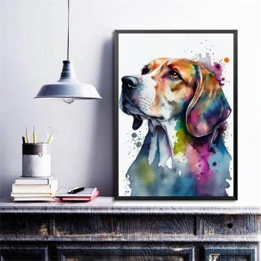 Imagem de Quadro Decorativo Beagle Aquarela 33X24Cm - Com Vidro
