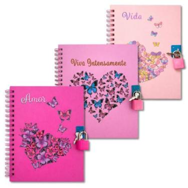 Imagem de Diário Com Chave E Cadeado Borboletas Com Glitter - Dcarte