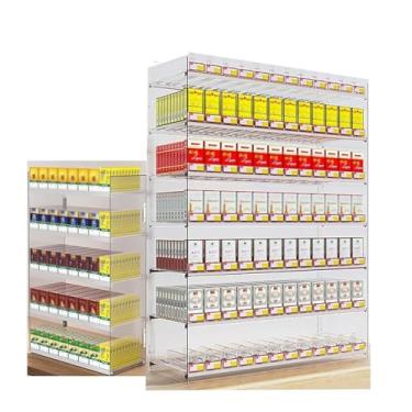 Imagem de Armário de cigarro montado na parede/bancada | Organizador de charutos, doces, caixa de fósforos com empurrador automático de caixa de cigarro de liga de alumínio | Armários de exibição de varejo para