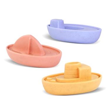 Imagem de ROHSCE Brinquedos de banho para bebês de 6 a 12 meses, barcos de banheira de palha de trigo totalmente selados sem furos, para crianças de 1 a 3 anos, conjunto de brinquedo flutuante para meninos e