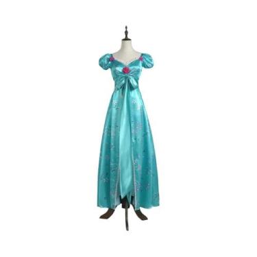 Imagem de Vestido De Princesa Azul De Cetim Com Estampa Floral Vermelha, Estilo 