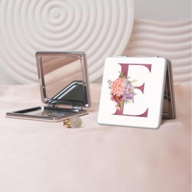 Imagem de Espelho de maquiagem portátil Flower Alphabet Series, mini espelho portátil dobrável, espelho de contorno quadrado portátil de dupla face, adequado para todos em qualquer ocasião