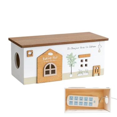 Imagem de Caixa organizadora de cabos, cesta de design de cabine de madeira, armazenamento de cabos - para mesa ao ar livre, artesanato, eletrônicos, garagem, telefone, TV e viagens