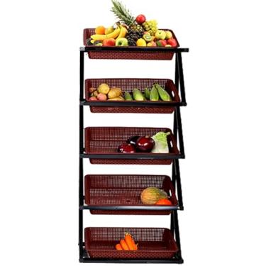 Imagem de Prateleiras de vegetais e cesta de frutas de supermercado de 5 camadas, rack de exibição de varejo para mercado e casa, organizador de doces e lanches com cestas 5/10, solução de armazenamento