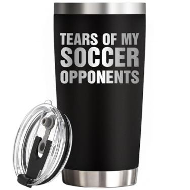 Imagem de catyoimiya Presentes de futebol para homens - Tears of My Soccer Opponents - Presentes para jogadores de futebol, amantes - Copo de futebol de 590 ml (preto)