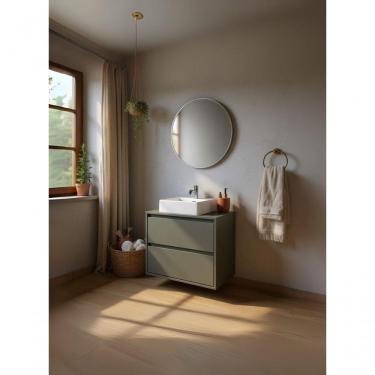 Imagem de Gabinete Para Banheiro Com Cuba E Espelho Redondo 60cm Mdf Verde Dubai - On Móveis