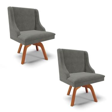 Imagem de Kit 2 Cadeiras Estofadas Giratória Para Sala De Jantar Lia Suede Grafite - Ibiza