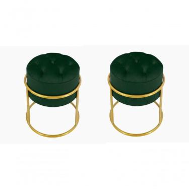 Imagem de Kit 2 Puff Banqueta Estofado Decorativo Base De Ferro Capitonê Suede Verde Eli Móveis E Decoração