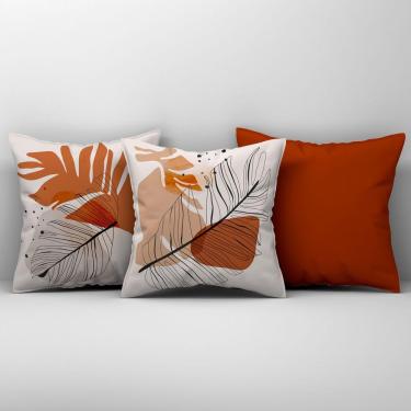 Imagem de Kit Trio Capas De Almofadas Estampadas Em Veludo Suede 45cm X 45cm - Decoração Para Sala Cor Terracota
