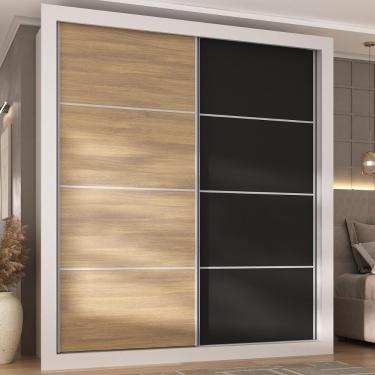 Imagem de Guarda-roupas Casal 2 Portas De Correr 4 Gavetas Alasca Multimóveis Mp4265 Madeirado/preto Madeirado/preto