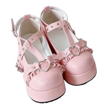 Imagem de Tênis feminino punk Mary Jane plataforma com corrente de laço rebite, casual, couro gótico, preto, bico redondo, salto grosso, jeans, saias para Halloween, viagem, festa, cosplay, encontros, - Estilo