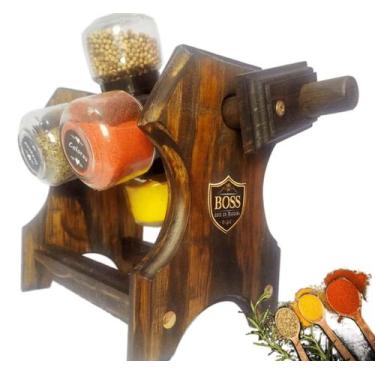 Imagem de Porta temperos artesanal giratório 06 recipientes - Boss Arte em Madei