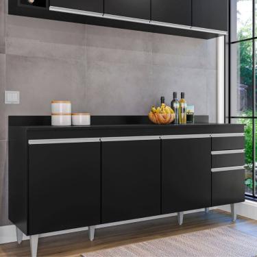 Imagem de Balcão Ágatha com Tampo 180cm 4 Portas 2 Gavetas Preto Maderatto Móveis
