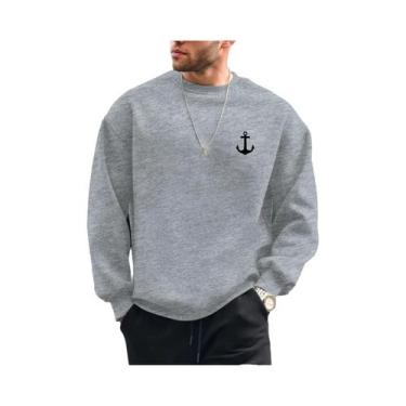 Imagem de Moletom Masculino Casual De Lã Com Estampa De Âncora, Caimento Solto, 