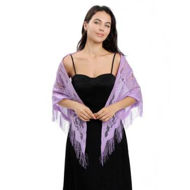 Imagem de Echarpe de Renda Xale Franja Sofisticação e Elegância Luxo - - anjo da