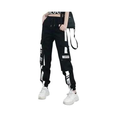 Imagem de Calças Jogger Cargo Femininas Pretas Casuais Estilo Hip-hop Streetwear