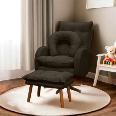 Imagem de Poltrona Amamentação Base Giratória Balanço e Puff Veludo - SOFA STORE