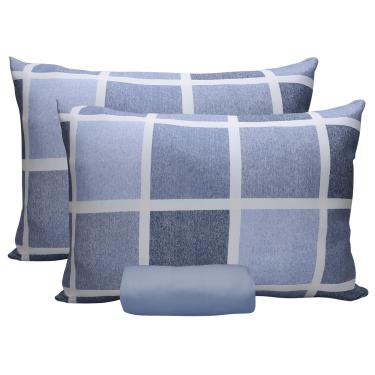 Imagem de Jogo de Cama KazzaVip Queen Malha Mista 70% Algodão e 30% Poliéster Paraty 3 Peças Azul