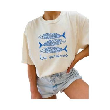 Imagem de Camiseta Casual Feminina Com Estampa De Sardinha, Moda De Verão, Desig