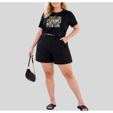 Imagem de Shorts Plus Size Feminino com Bolsos Frontais e Cós de Elástico-Feminino