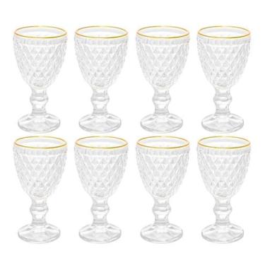 Imagem de Jogo 8 Taças Licor Lyor Bico Abacaxi Vidro Fio De Ouro 60ml