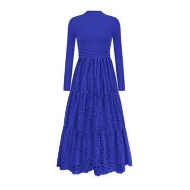 Imagem de Vestido PRETTYGARDEN Maxi Azul Royal com Bordado Eyelet Outono 2025