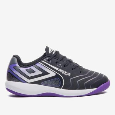 Imagem de Chuteira Infantil Futsal Umbro Pro 5 Bump Unissex, Preto, Roxo, 32