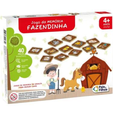 Imagem de Jogo da Memória Fazendinha em Madeira - 40 Peças - Pais e Filhos -