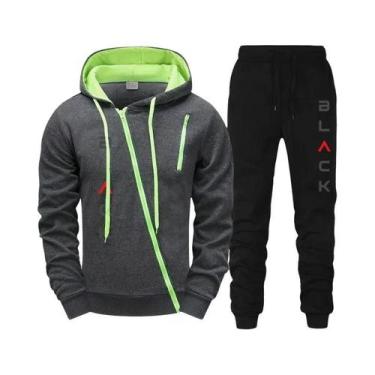 Imagem de Conjunto De Moletom Masculino Preto Com Jaqueta Com Zíper E Calças Jog