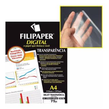 Imagem de Transparência A4 Filipaper Inkjet 75 Micras 10Fls Com tarja - FILIPERS