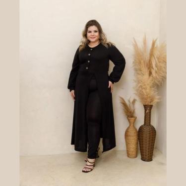 Imagem de Conjunto Duo Elegance Maxi Vestido com Botões Calça Slim Plus Size - R