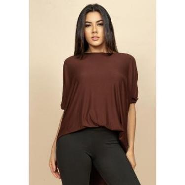 Imagem de Blusa Ampla Malha Morcego Manga Curta Marrom - Único-Feminino