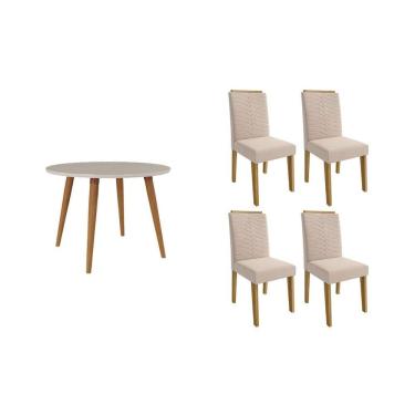 Imagem de Conjunto de Jantar Sala Dani com 4 Lugares Tampo em Vidro com Cadeiras Clarice Suede Nude Bege 110CM