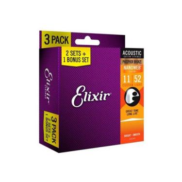 Imagem de Kit 3 jogos de corda para  violão aço elixir 011 light phosphor bronze