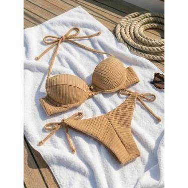 Imagem de Biquíni Meia Taça Canelado com Bojo e Amarração Lateral - Gisele Freit