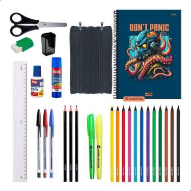 Imagem de Kit Material Escolar Cadernos 15 Matérias Estojo + Itens - Menino - Me