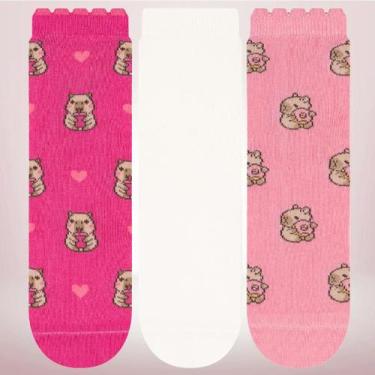 Imagem de Kit 3 Pares Meia Capivara Soquete Feminina Adulto Infantojuvenil 34 a 