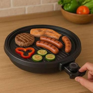 Imagem de Grill elétrico redondo 220V com termostato controle temperatura antiad