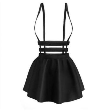 Imagem de Saia Midi Preta com Suspensório Feminina Estilo Colegial - Moda Casual