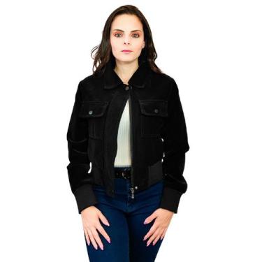 Imagem de Jaqueta Feminina Nobuck Couro Casaco Forrada Premium KLIZZ, Preto, P