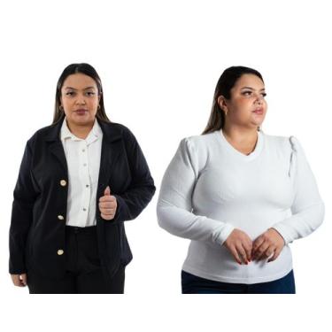 Imagem de Blazer Feminino Plus Size Casaquinho Inverno Neoprene + Blusa Manga Lo
