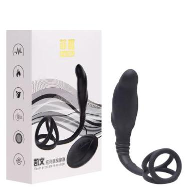 Imagem de Anel peniano com plug anal estimulador de próstata com vibrador e funç