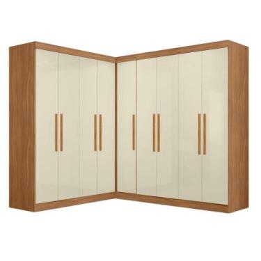 Imagem de Quarto Modulado de Canto Madrid com 9 Portas Maxel, Madeirado/Off Whit