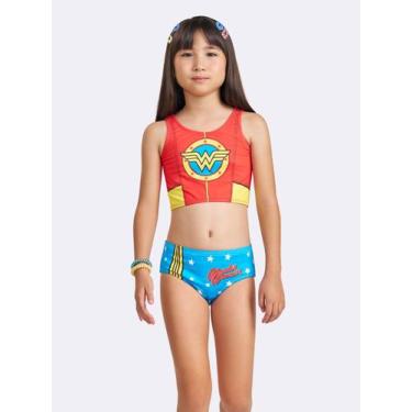 Imagem de Biquíni Mulher-Maravilha com Proteção UV - Veggi, Vermelho, 14, Menina
