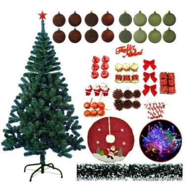 Imagem de Árvore De Natal Verde 320 Galhos 1,50m Decorada Com 80 Enfeites Pisca 