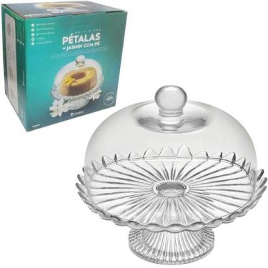 Imagem de Boleira de vidro com tampa + pé pétalas de jasmin - prato para bolos e